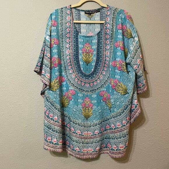 Tolani Collection Blue Floral Swimsuit Coverup Womens M Boho Tunic Pullover - Picture 1 of 7